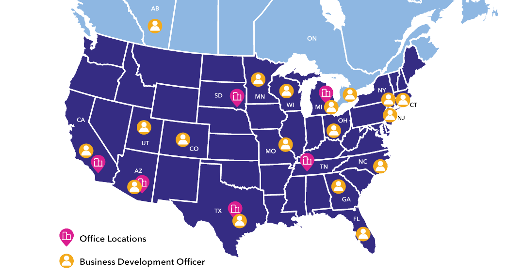 Map of Pathward representatives across North America
